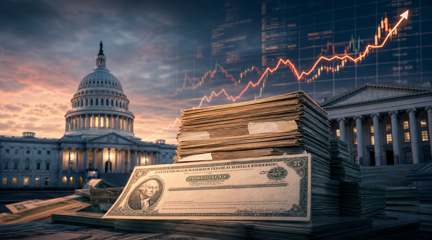 Ilustración de la deuda federal de Estados Unidos y el aumento de los rendimientos de los bonos del Tesoro