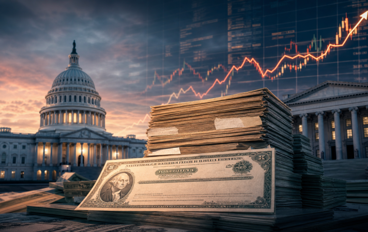 Ilustración de la deuda federal de Estados Unidos y el aumento de los rendimientos de los bonos del Tesoro