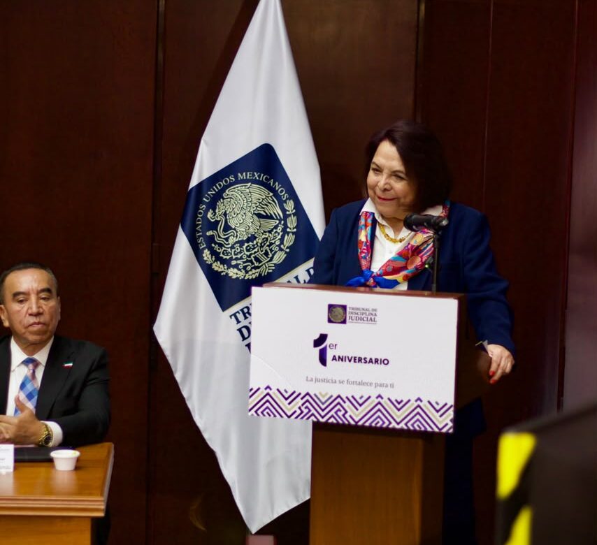 Celia Maya García durante su intervención en el primer aniversario del Tribunal de Disciplina Judicial