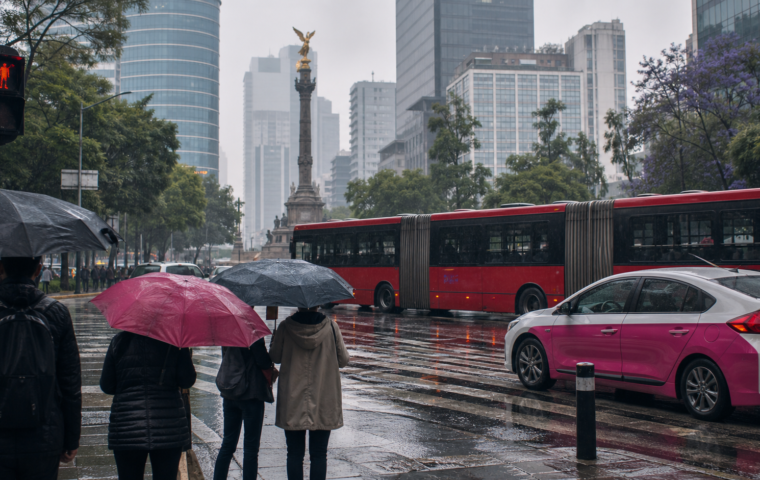 Lluvia y movilidad en una avenida de la Ciudad de Mexico